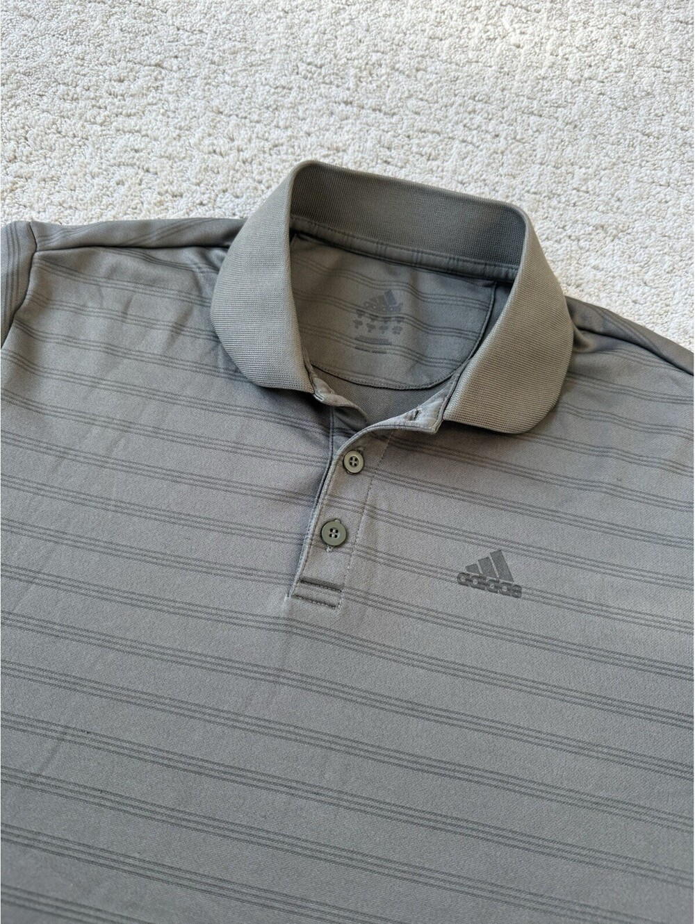 Adidas Men’s M Golf Polo Shirt Olive Gray Striped Performance Short Sleeve